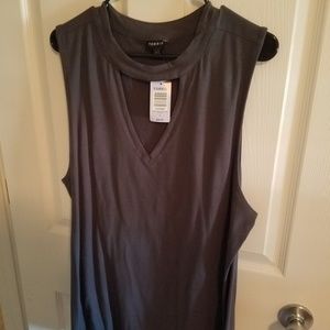 Grey peak a boo collar sleeveless blouse